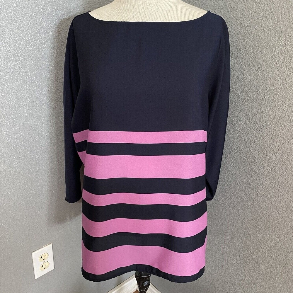 Ann Taylor Loft Blouse Women's Size Medium Black Purple Striped Lightweight